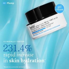 belif Aqua Bomb toner bottle close-up showing hydrating ingredients and texture
