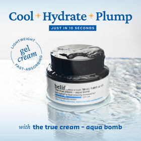 belif Aqua Bomb open jar showing lightweight gel texture and quick absorption