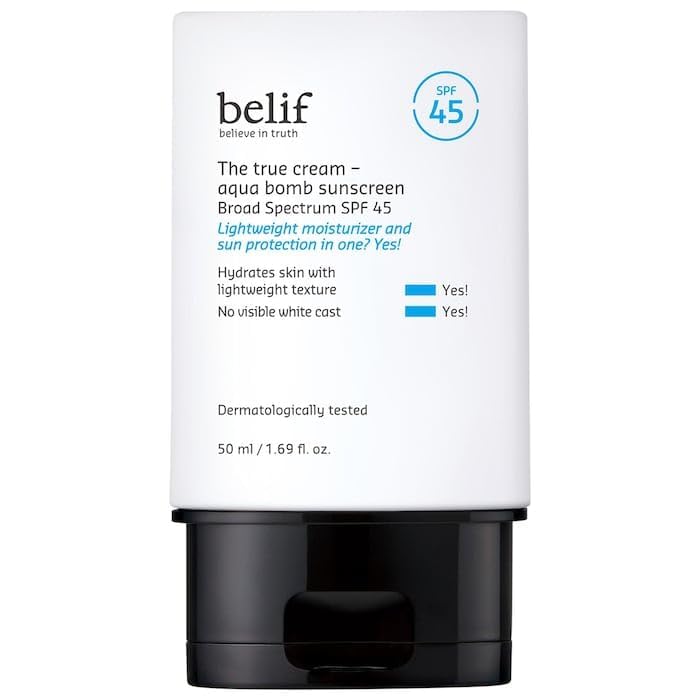 belif front packaging showing SPF 45 sunscreen protecting skin