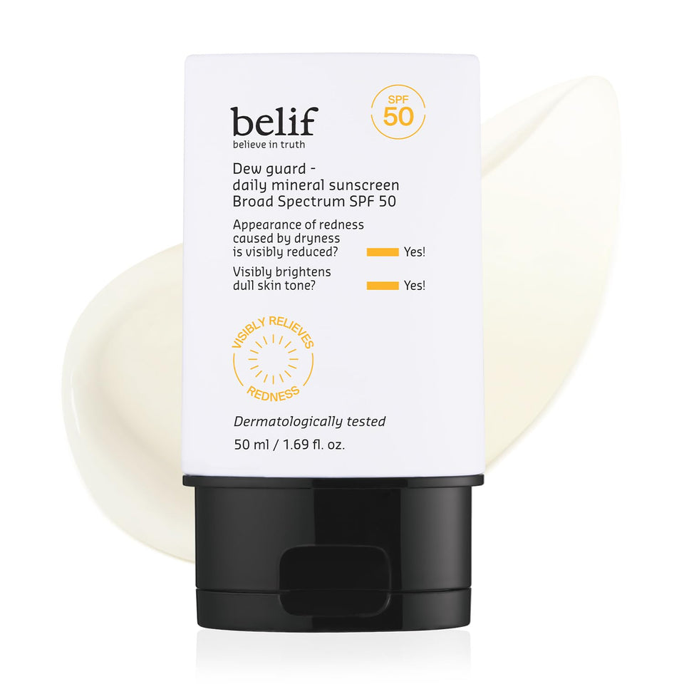 belif front packaging showing SPF 50 and product name, protects skin