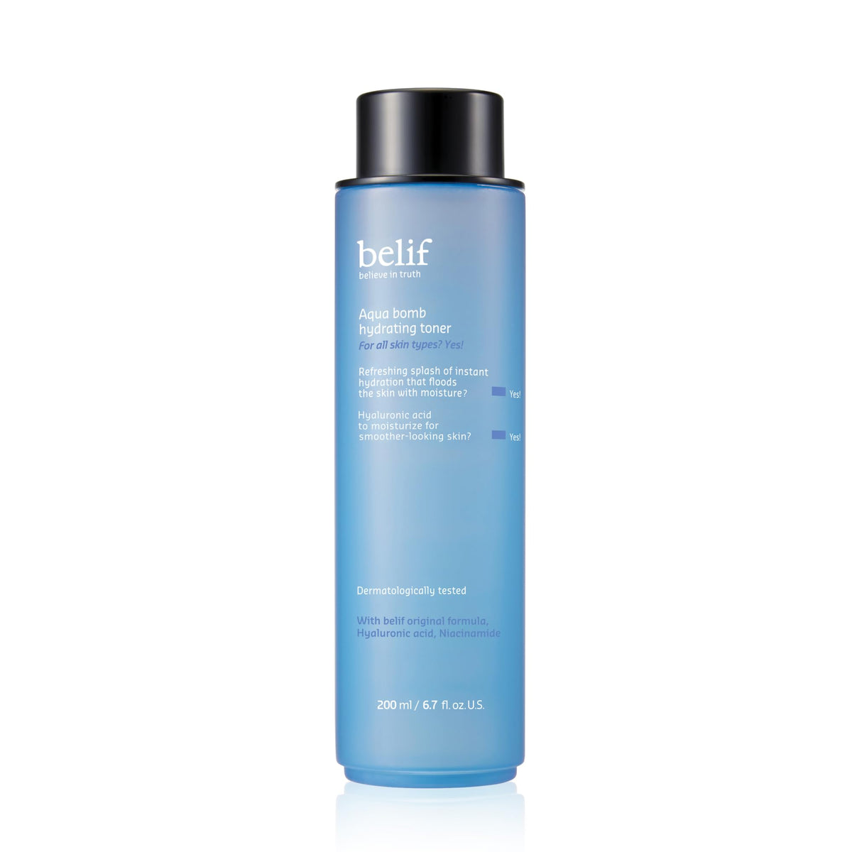 belif front packaging showing bottle and branding benefit quick identification