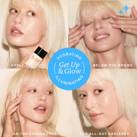 belif glowing skin on shoulder demonstrating body application and luminous finish