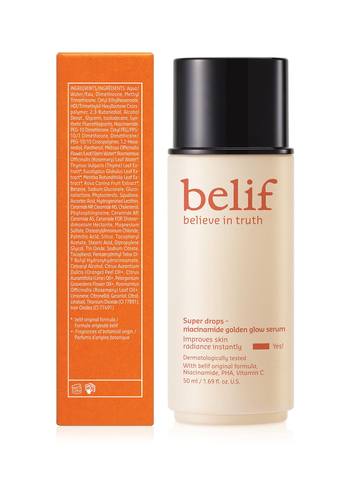 belif bottle on vanity with towel showing lifestyle scene and daily routine benefit