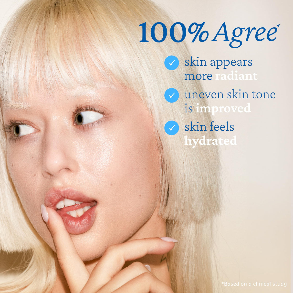belif serum applied on cheek close-up demonstrating instant golden radiance