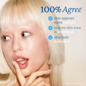 belif serum applied on cheek close-up demonstrating instant golden radiance