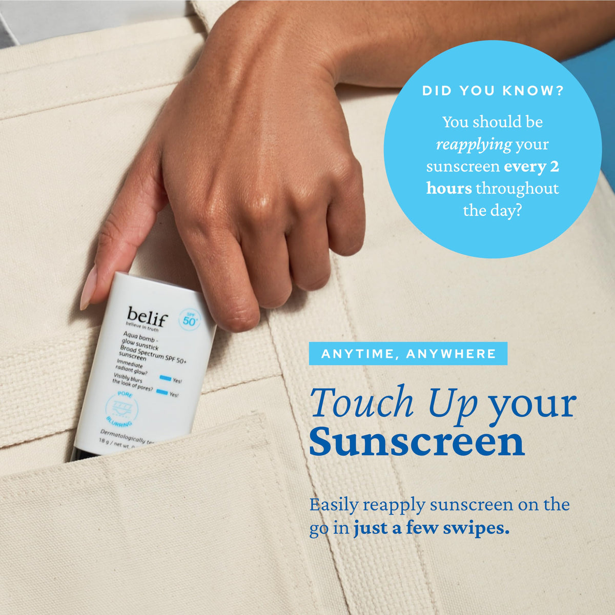 belif in bag lifestyle scene for on-the-go sun protection