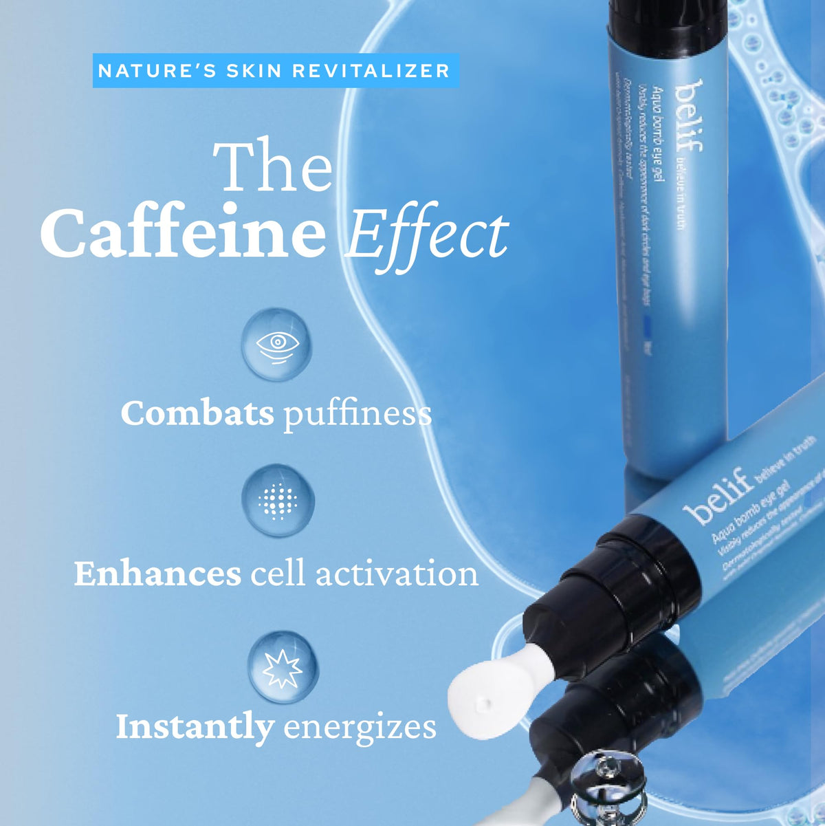 belif ingredient visuals with caffeine and vitamin C for brightening benefit