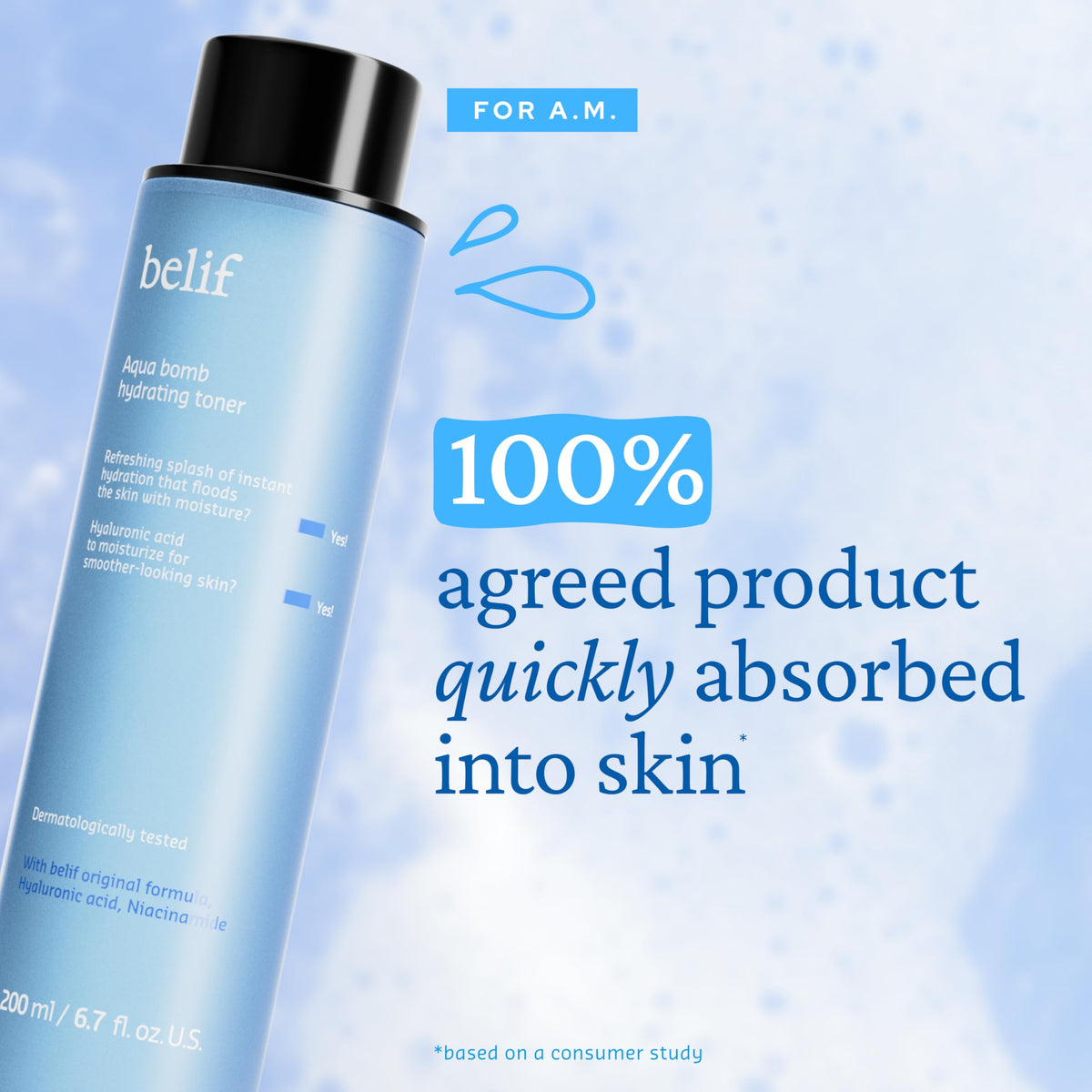 belif label close-up highlighting niacinamide hyaluronic acid for soothing benefit