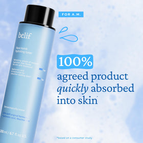 belif label close-up highlighting niacinamide hyaluronic acid for soothing benefit