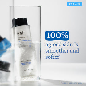 belif texture close-up revealing lightweight milky consistency and absorption
