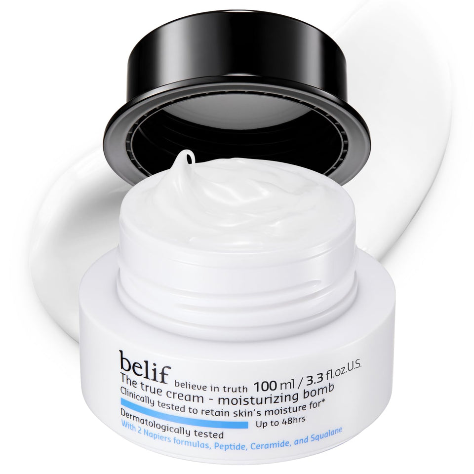 belif Moisturizing Bomb front jar showing sleek packaging and hydration benefit