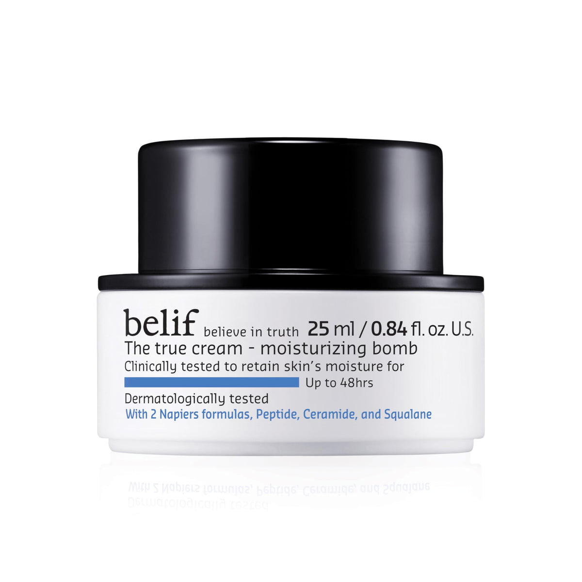 belif front jar view showing product packaging and travel-friendly size benefit