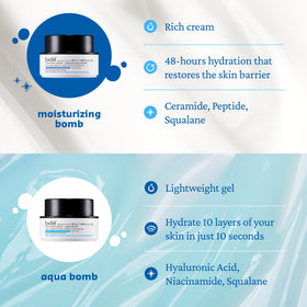 belif Moisturizing Bomb label closeup showing ingredient list and product claims