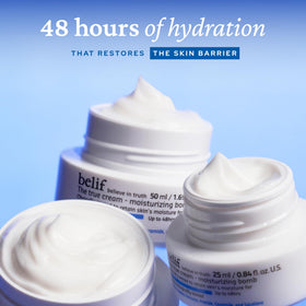 belif close-up cream texture revealing milky, lightweight hydration finish