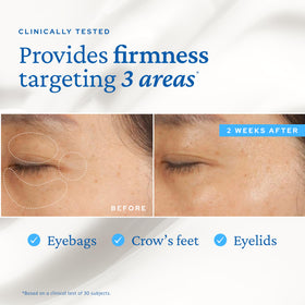 belif application on model demonstrating gentle patting for reduced puffiness
