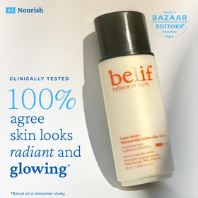 belif three-product set staged on bathroom counter illustrating daily skincare routine