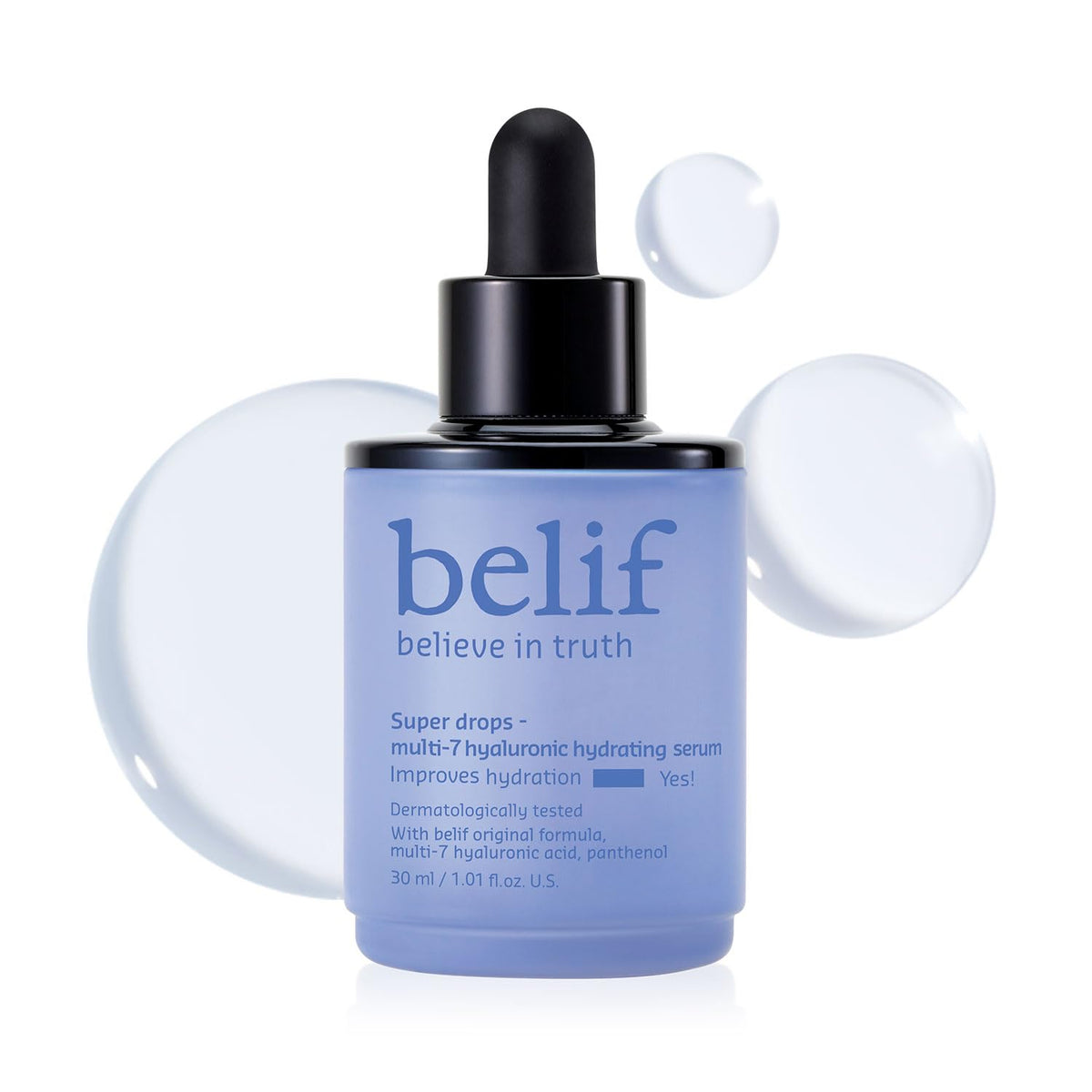 belif front packaging showing bottle and logo with clear hydration benefits