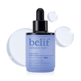 belif front packaging showing bottle and logo with clear hydration benefits