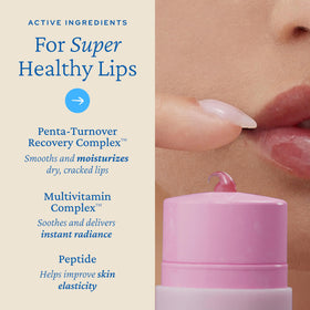 belif product swiped on lips closeup showing natural berry tint and smooth finish