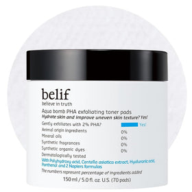 belif front packaging showing product and 70 pads for convenient daily use