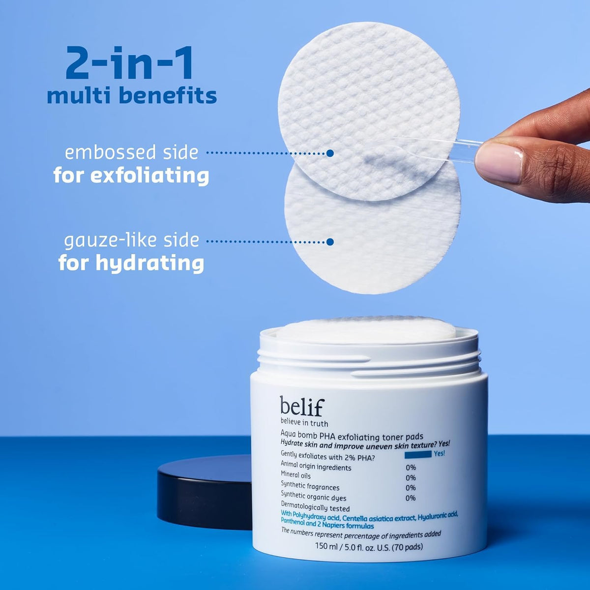 belif ingredient label featuring panthenol and cica for calming benefits