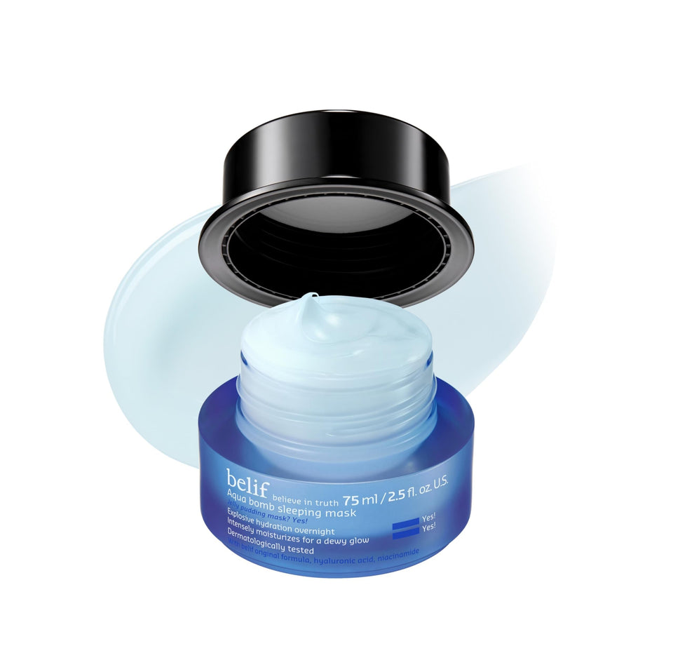 belif jar front view showing product and compact travel-friendly size for hydration