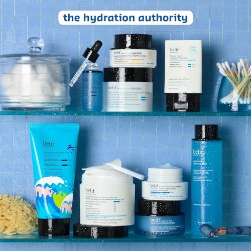belif jar on bathroom shelf styled in lifestyle setting for nightly skincare ritual