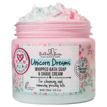 Bella and Bear jar front view showing unicorn label and travel-friendly benefit