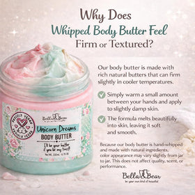Bella and Bear body butter in hand being applied to skin for smooth soft finish