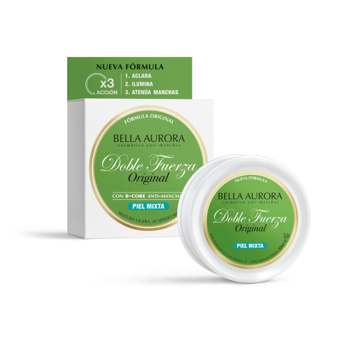 Bella Aurora front packaging 30ml showing product identity and compact size