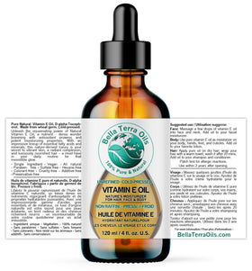 Bella Terra Oils back label detailing ingredients and usage benefits