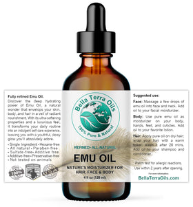 Bella Terra Oils close-up of emu oil dropper dispensing a nourishing drop