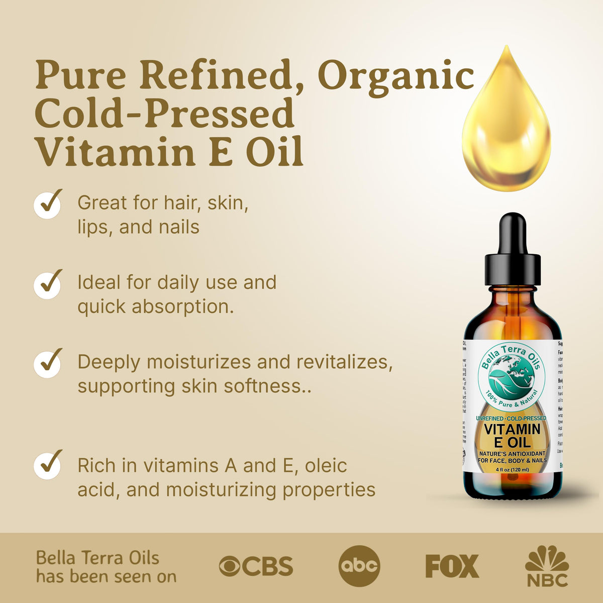 Bella Terra Oils oil pouring from dropper showing smooth texture benefit