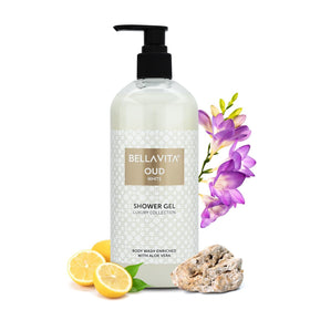 Bella Vita Luxury front bottle showing 500ml unisex body wash and elegant packaging benefit visual appeal