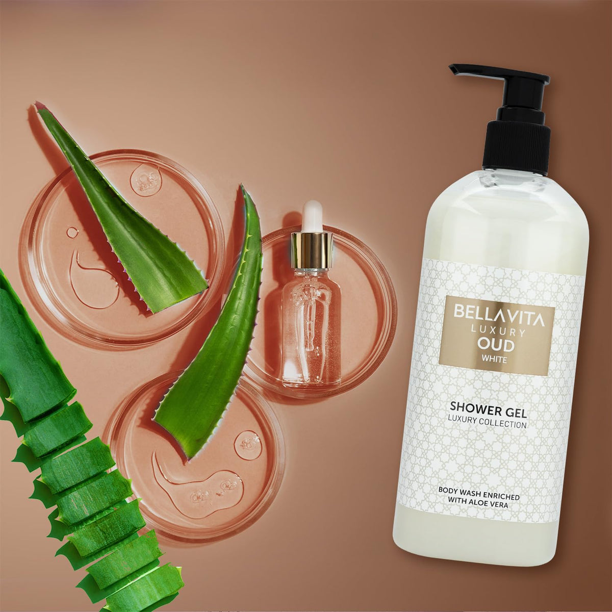 Bella Vita Luxury bottle beside common items to show 500ml size for long-lasting supply