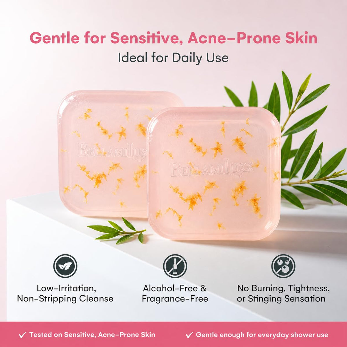 BellamiLuxx label detail showing active ingredients and usage tips