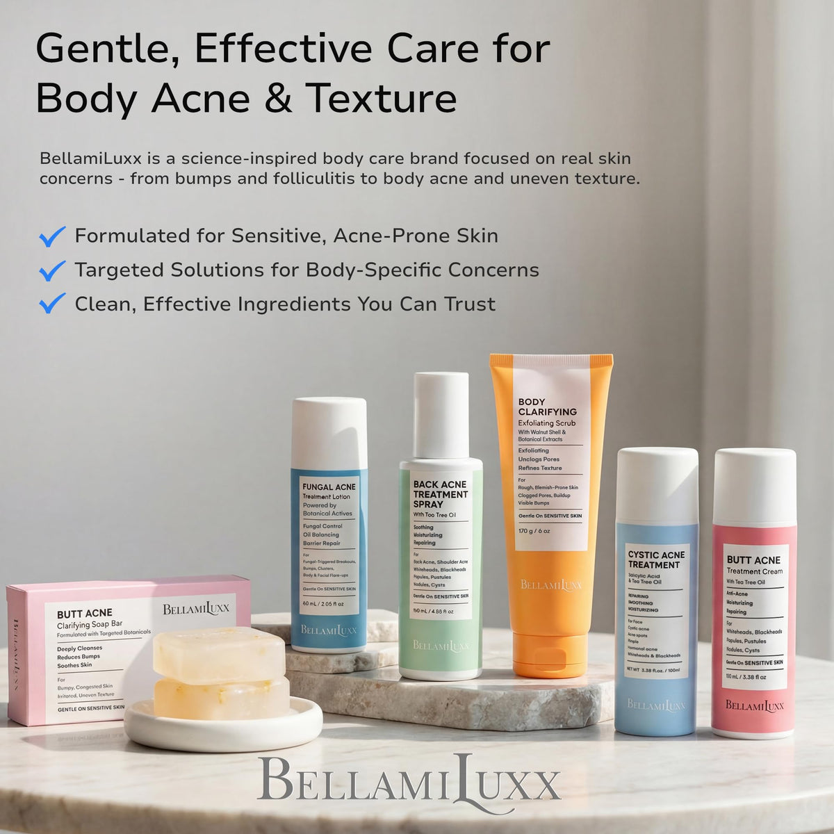 BellamiLuxx set packed in gym bag illustrating post-workout acne prevention