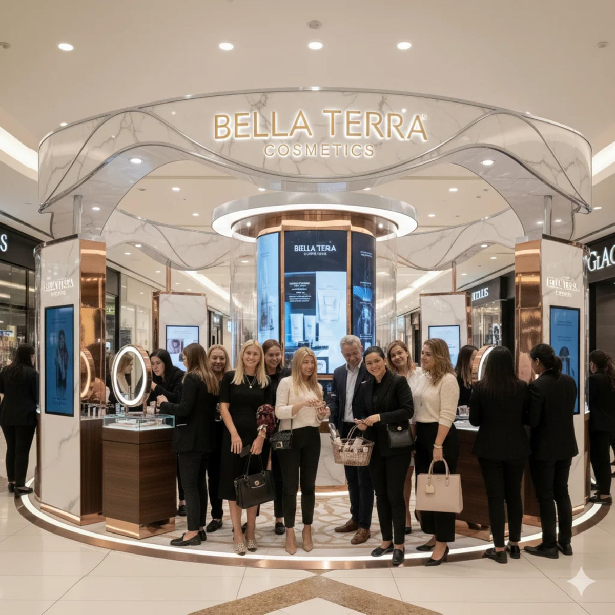 Bellaterra Cosmetics on bathroom vanity showing everyday routine convenience
