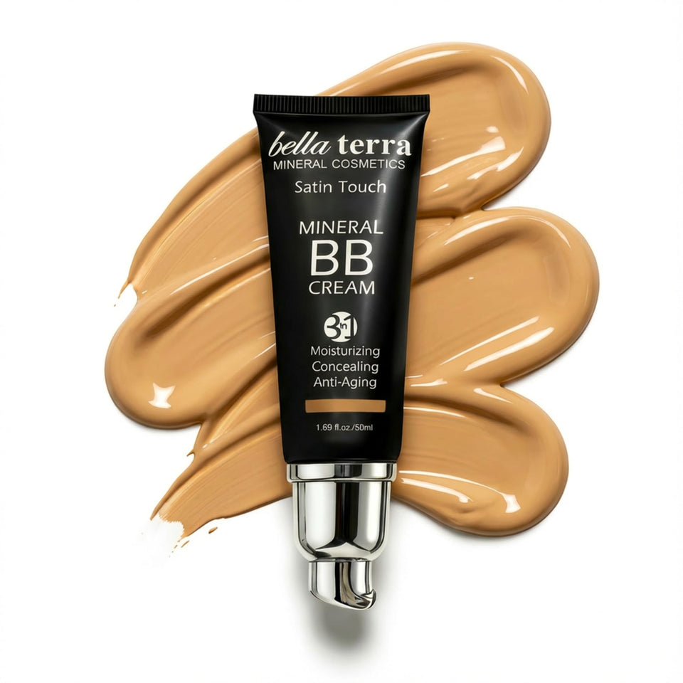 Bellaterra Cosmetics front tube showing product name and shade for easy identification