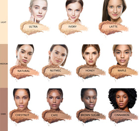 Bellaterra Cosmetics before and after application showing natural skin evening