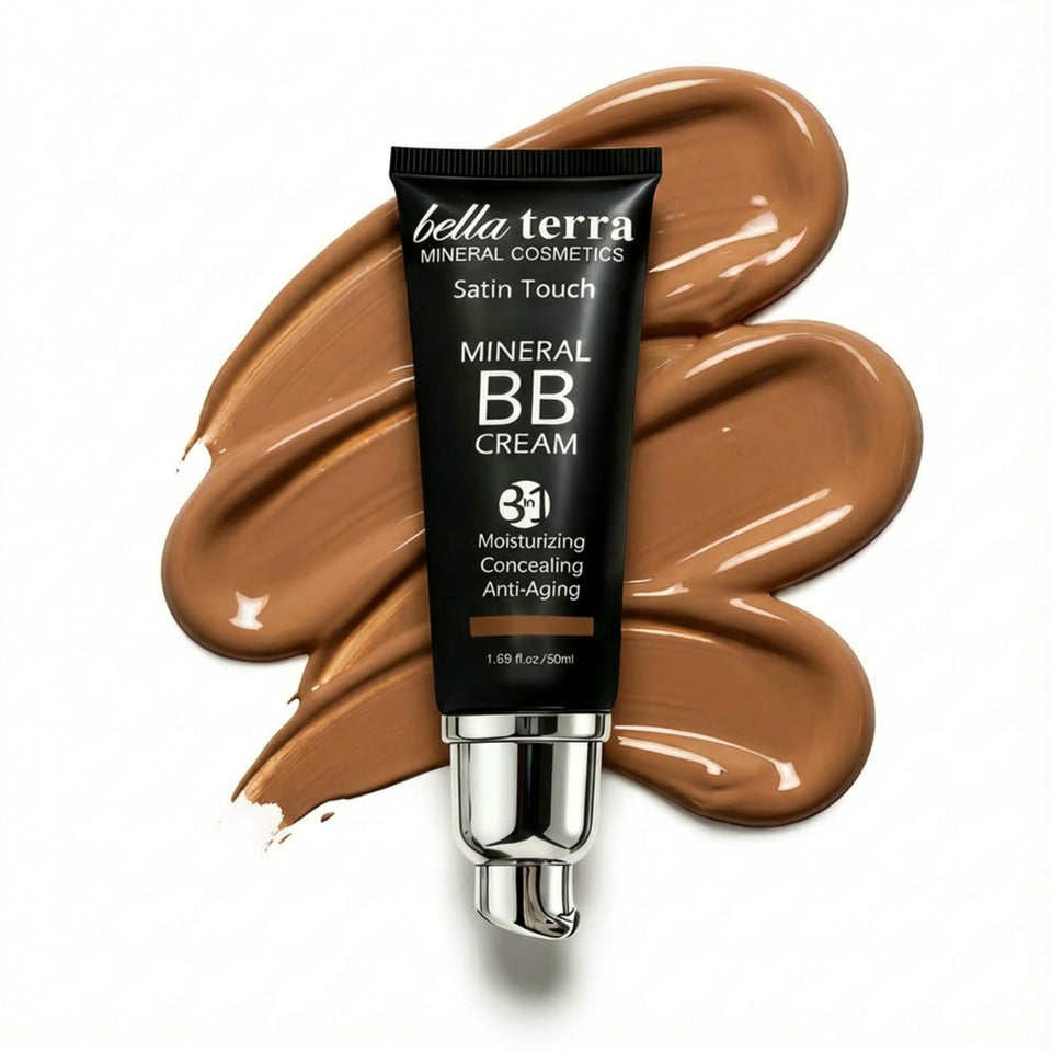 Bellaterra Cosmetics front tube showing product and shade, easy identification benefit