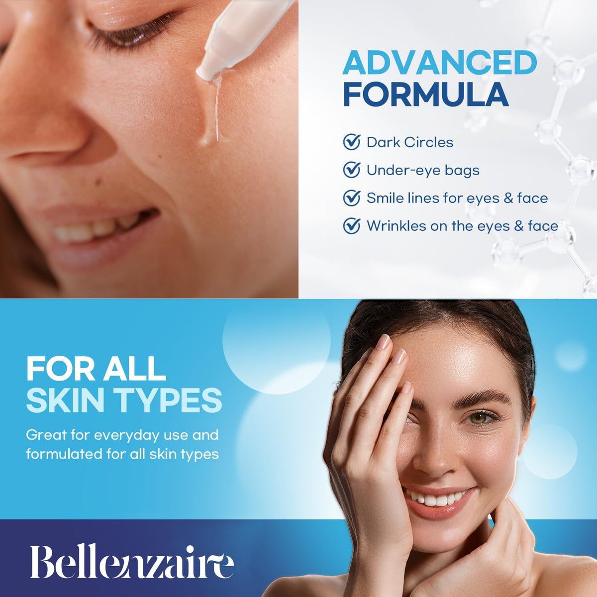 Bellenzaire applying under-eye to reduce puffiness and fine lines