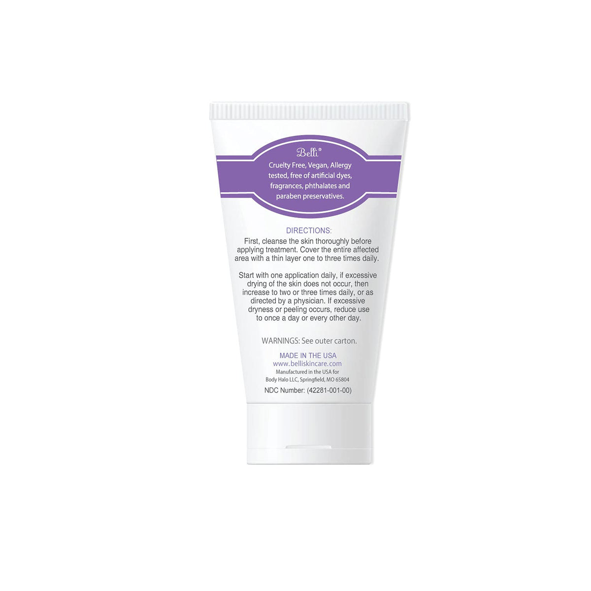 Belli applied to a blemish on skin illustrating targeted care and reduced redness