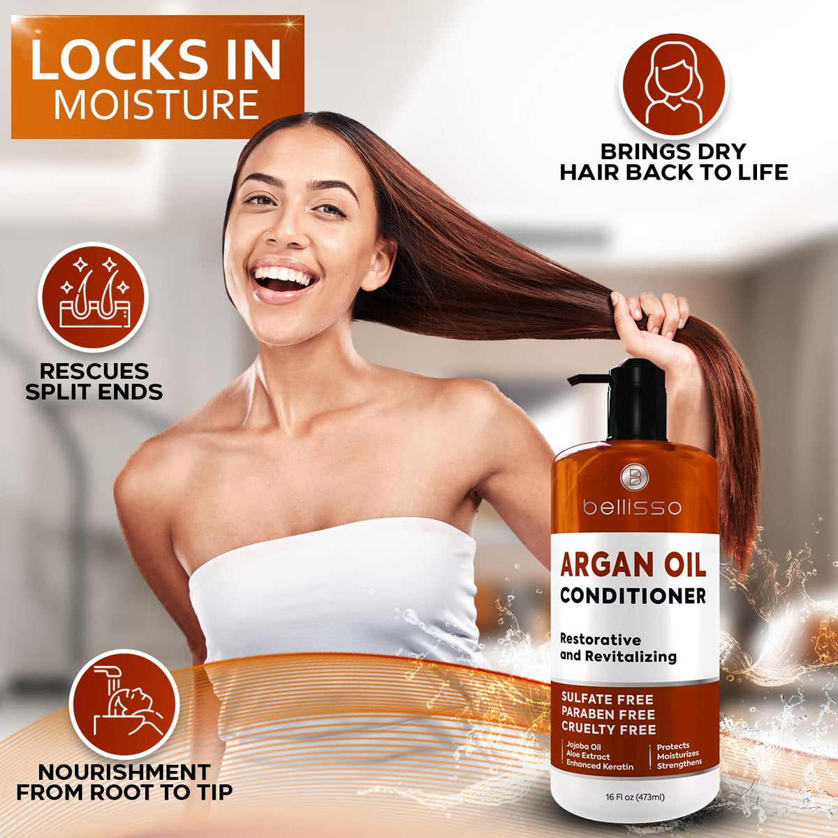 BELLISSO applied on wet hair for detangling and smoothing benefit
