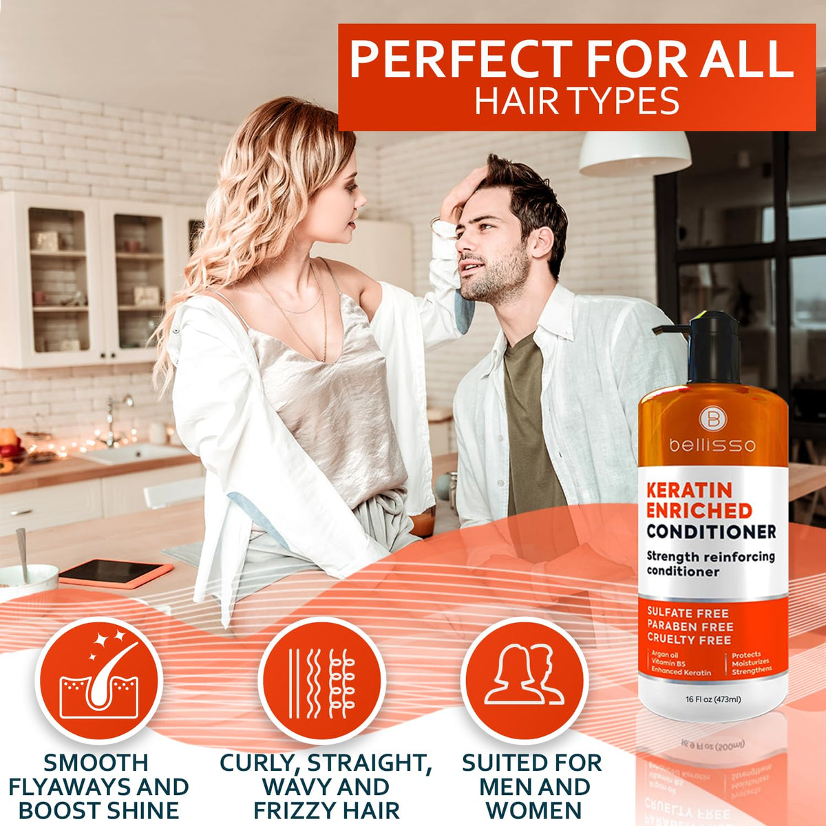 BELLISSO on bathroom shelf lifestyle scene indicating everyday salon-quality benefit