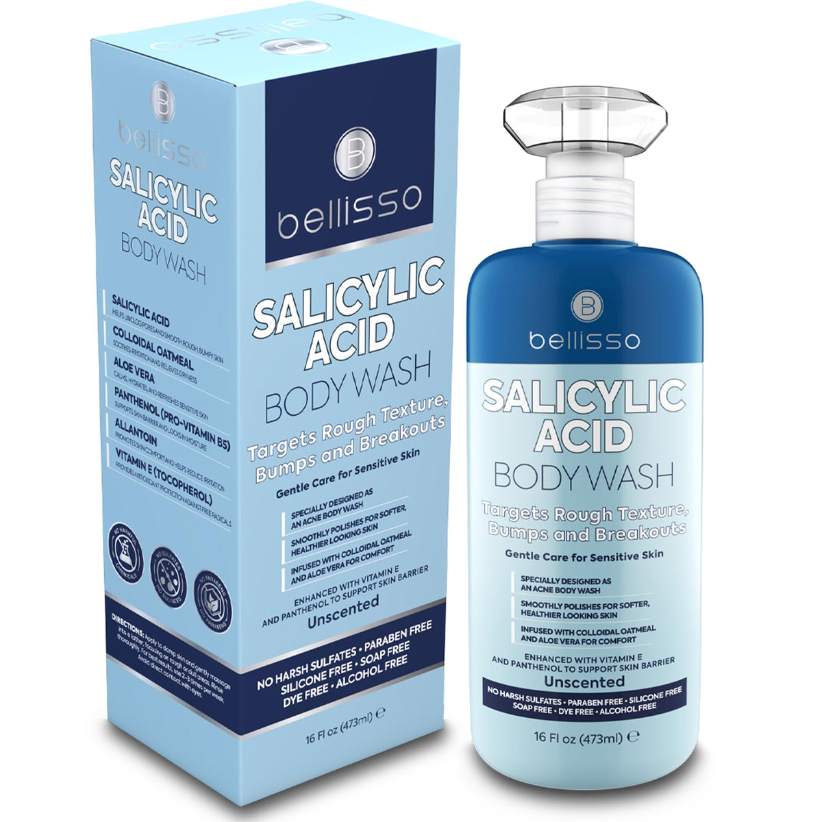 BELLISSO bottle front packaging showing clean label and benefit callouts
