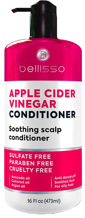 BELLISSO front bottle view showing clear ACV conditioner and brand clarity