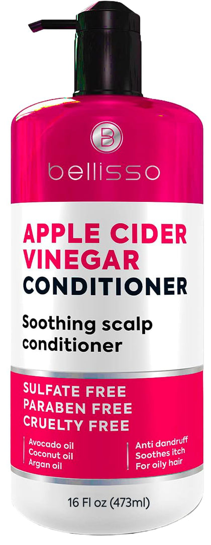 BELLISSO front bottle view showing clear ACV conditioner and brand clarity
