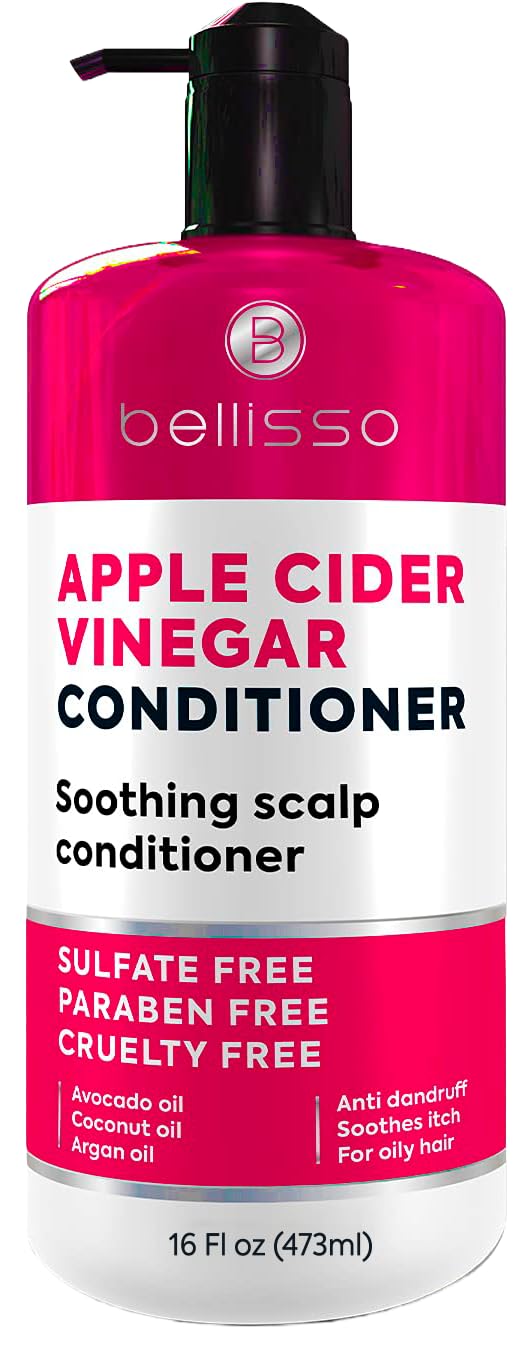BELLISSO front bottle view showing clear ACV conditioner and brand clarity