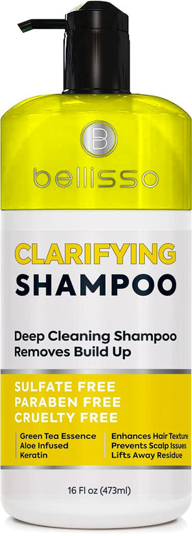 BELLISSO front packaging showing clarifying shampoo and benefits